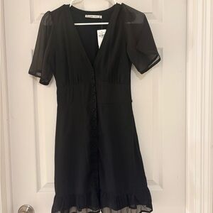 NWT Abercrombie & Fitch Black Baby doll Button Chiffon Mini Dress XS